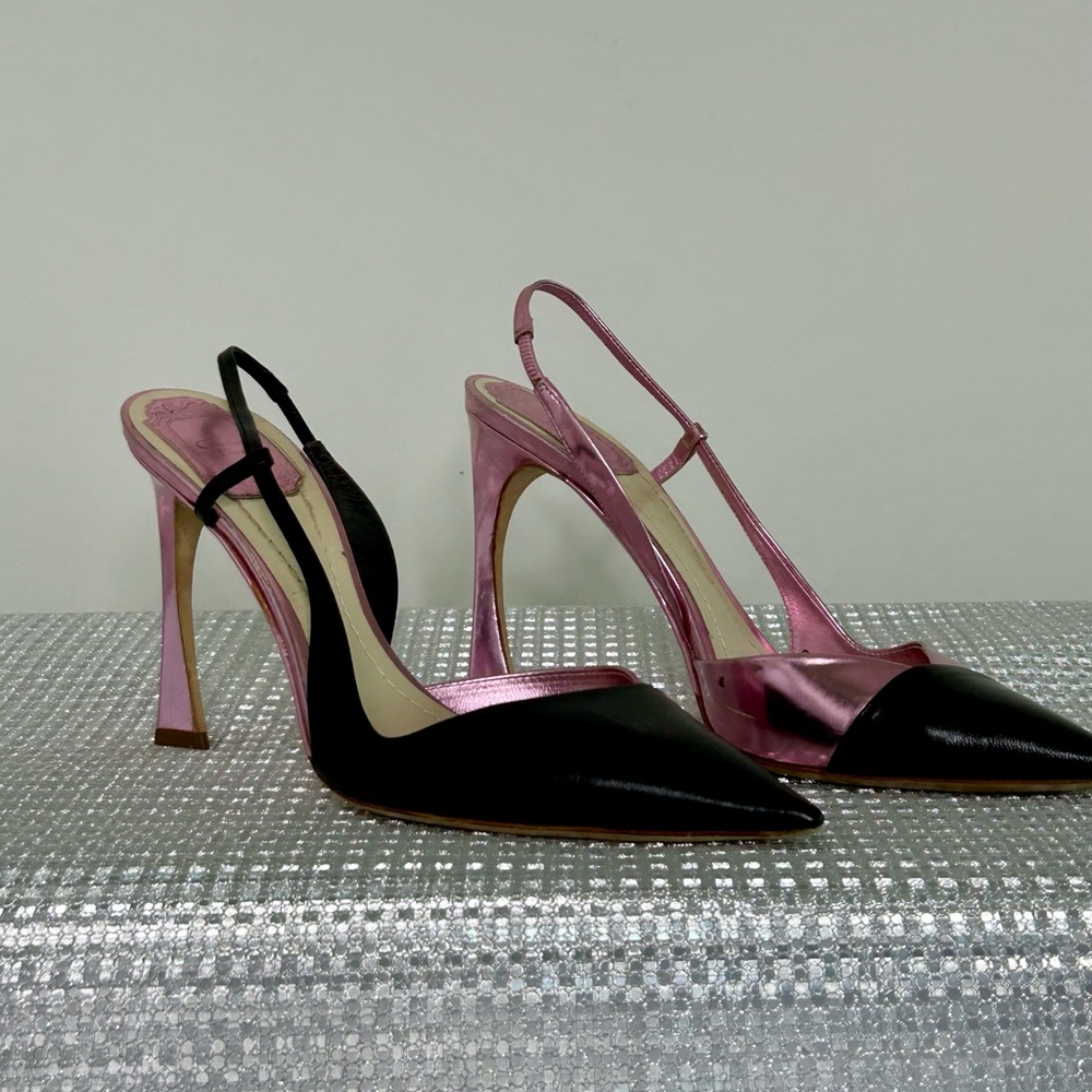 Dior Black and Pink Slingback Heels